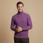 Casual Ribbed High Neck Pullover Sweater for Men Fashion Grand