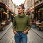 Women's turtleneck button puff sleeve knitted jumper Fashion Grand