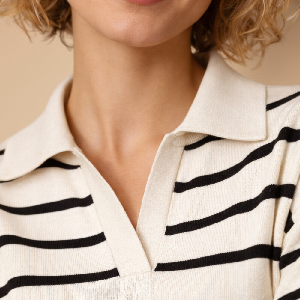 Women's Striped Polo Collar Knit Sweater Fashion Grand