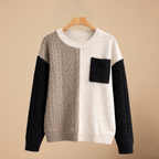 Cute Patchwork Cable Knit Casual Sweater for Women Fashion Grand