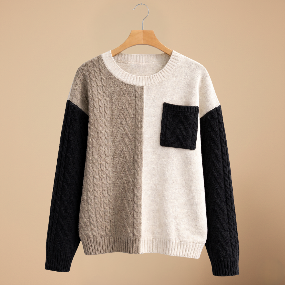 Cute Patchwork Cable Knit Casual Sweater for Women Fashion Grand