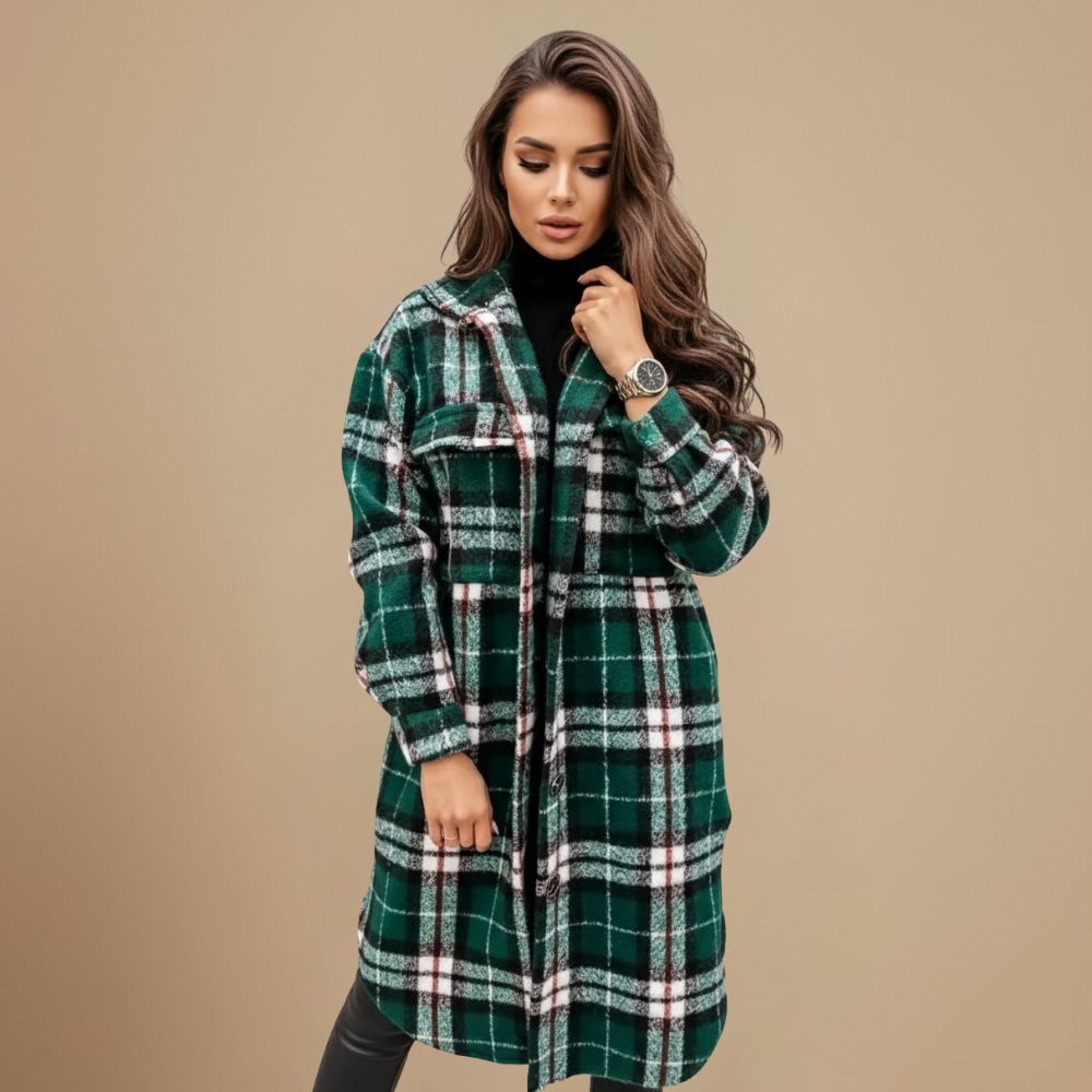 Plaid Wool Blend Long Coat for Women Fashion Grand