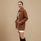 Women's Brown Vintage Single Button Coat Jacket Fashion Grand