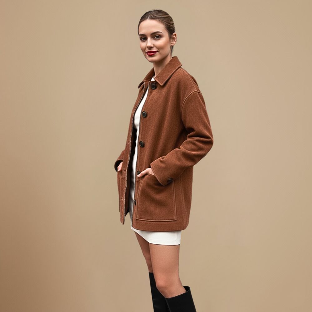 Women's Brown Vintage Single Button Coat Jacket Fashion Grand