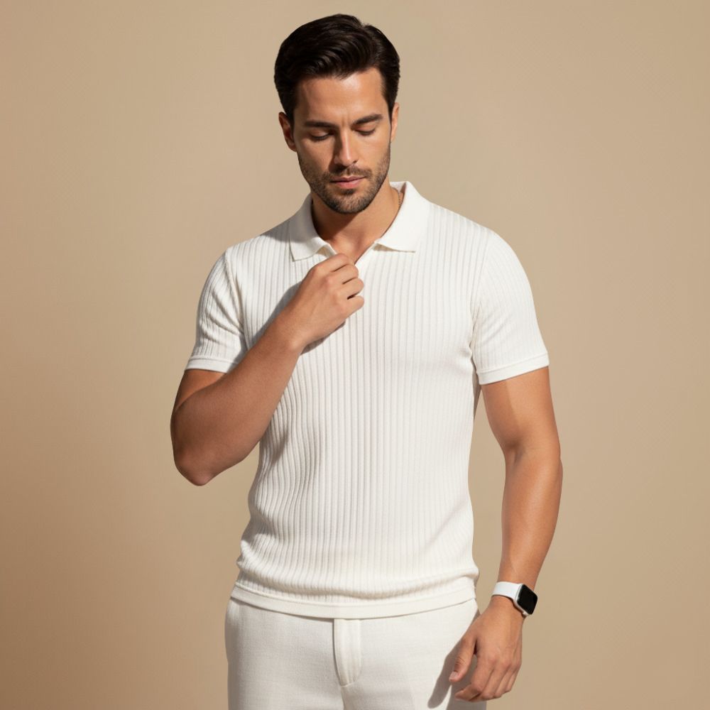 Slim Fit Plain Knit Short Sleeve T-Shirt for Men Fashion Grand