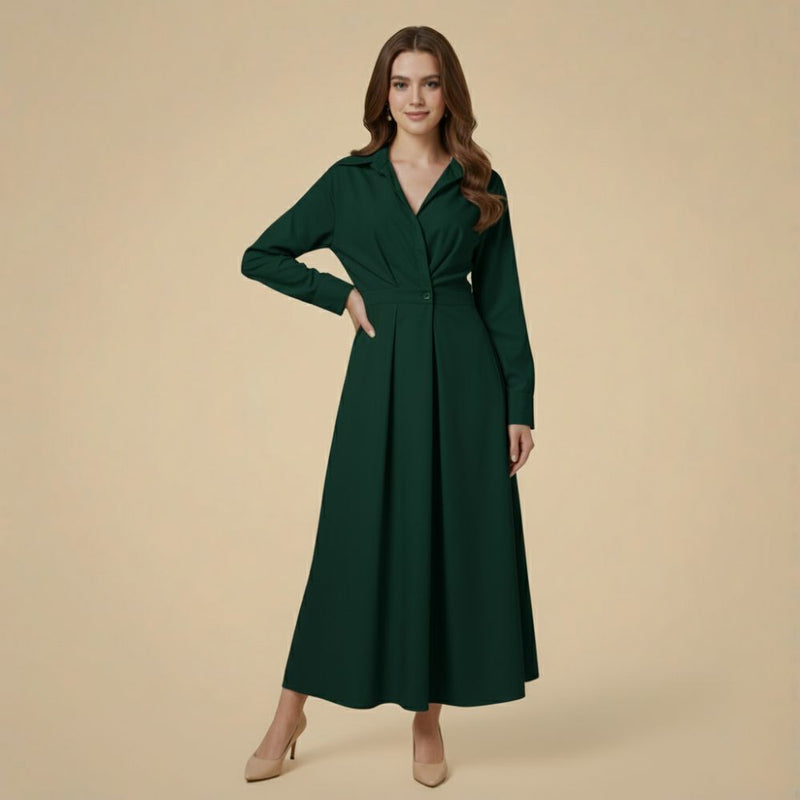 Elegant Long Sleeve Lapel Shirt Dress Fashion Grand