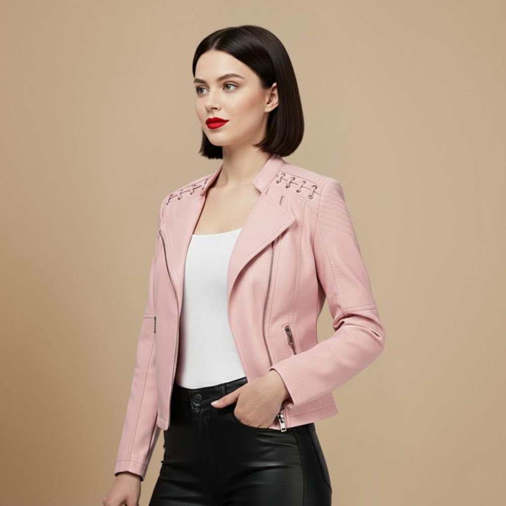 Chic Cropped Zip-Up Biker Style Jacket Fashion Grand