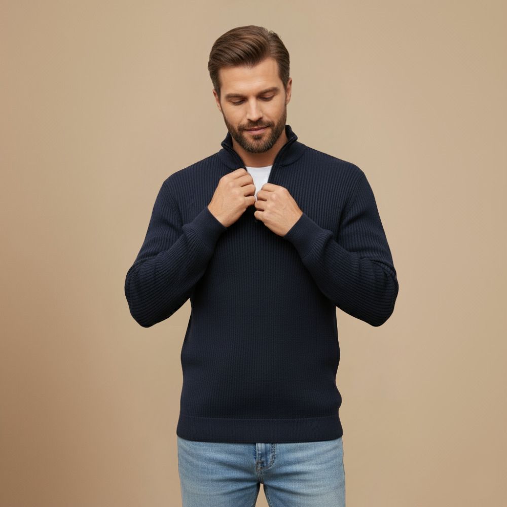 Men Zip Turtleneck Knitted Sweater Fashion Grand