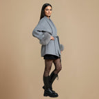Elegant short coat drawstring faux trim Fashion Grand