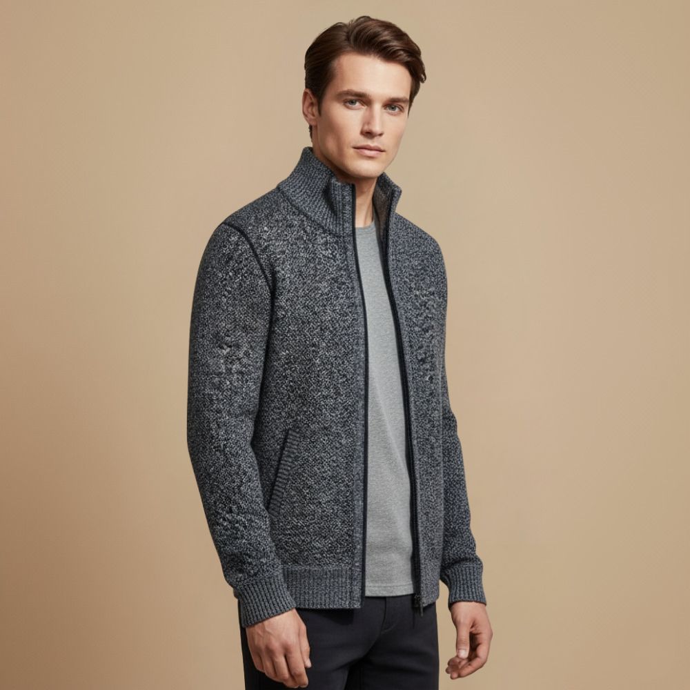 Thick Ribbed Knit Full Zip Sweater for Men Fashion Grand