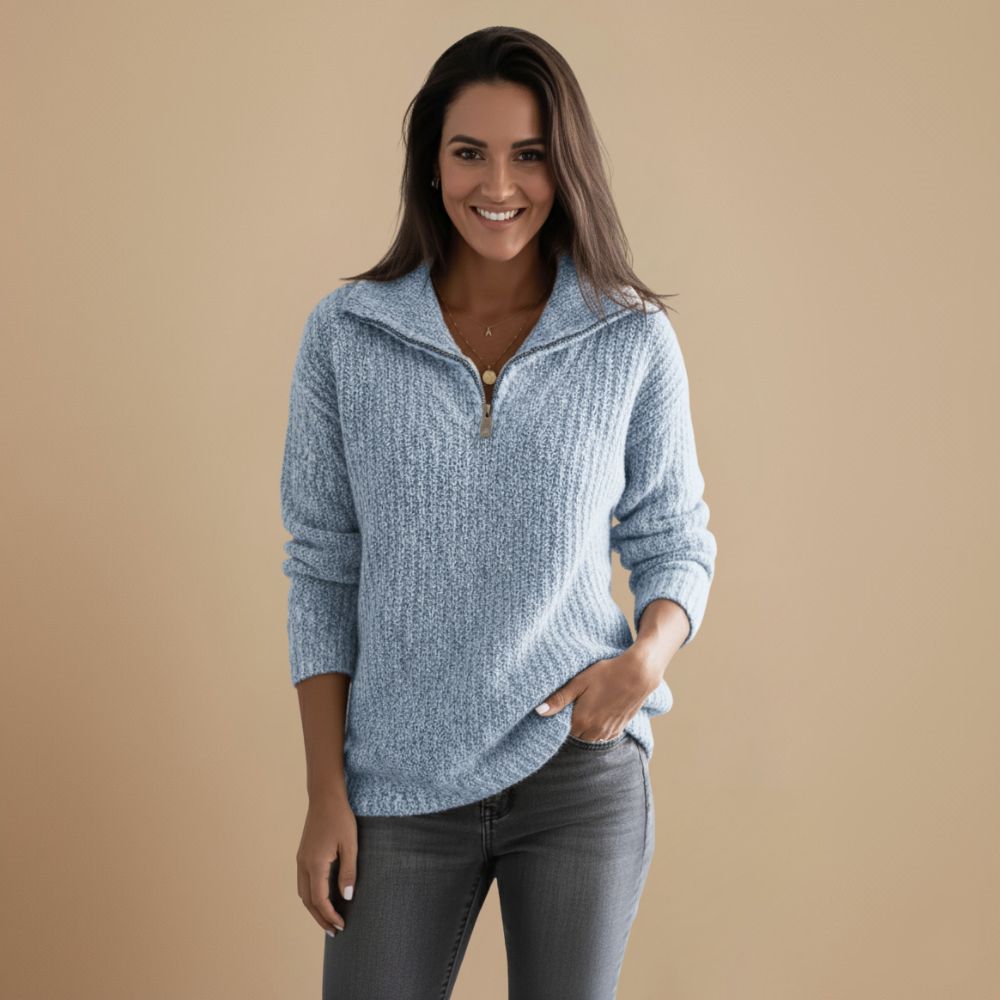 Slim Knitted Zip Up Jumper High Collar Fashion Grand