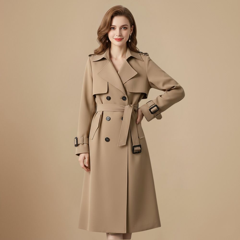 Elegant Women's Slim Fit Mid Length Trench Coat Fashion Grand