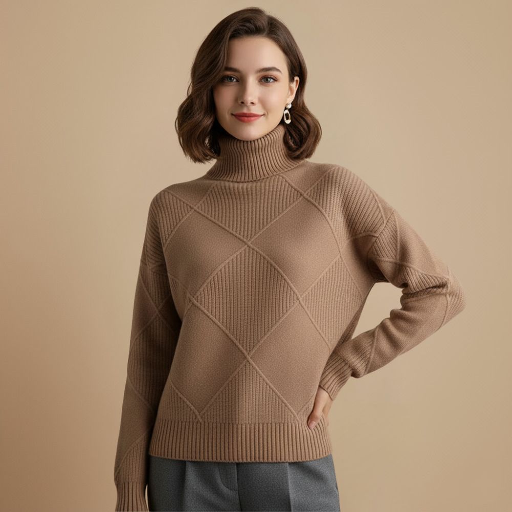 Women's Classic Wool Blend Turtleneck Jumper Fashion Grand