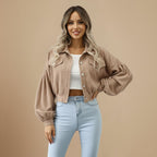 Vintage Corduroy Cropped Jacket for Women Fashion Grand