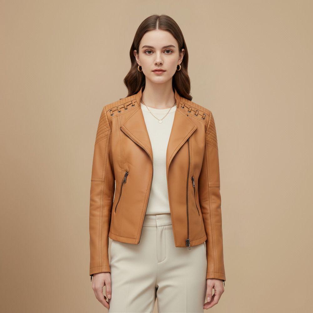 Chic Cropped Zip-Up Biker Style Jacket Fashion Grand