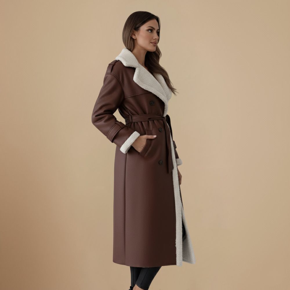 Simple Winter Faux Leather Double Collar Coat Fashion Grand