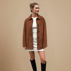 Women's Brown Vintage Single Button Coat Jacket Fashion Grand