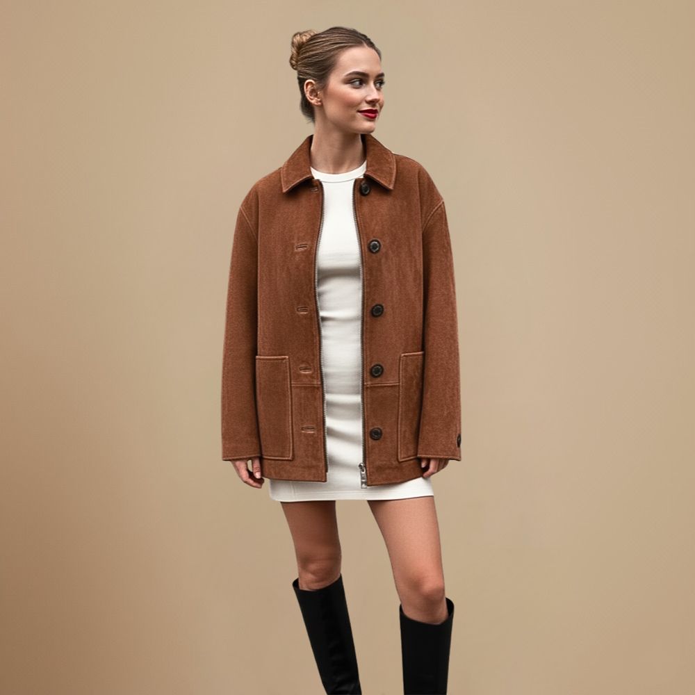 Women's Brown Vintage Single Button Coat Jacket Fashion Grand