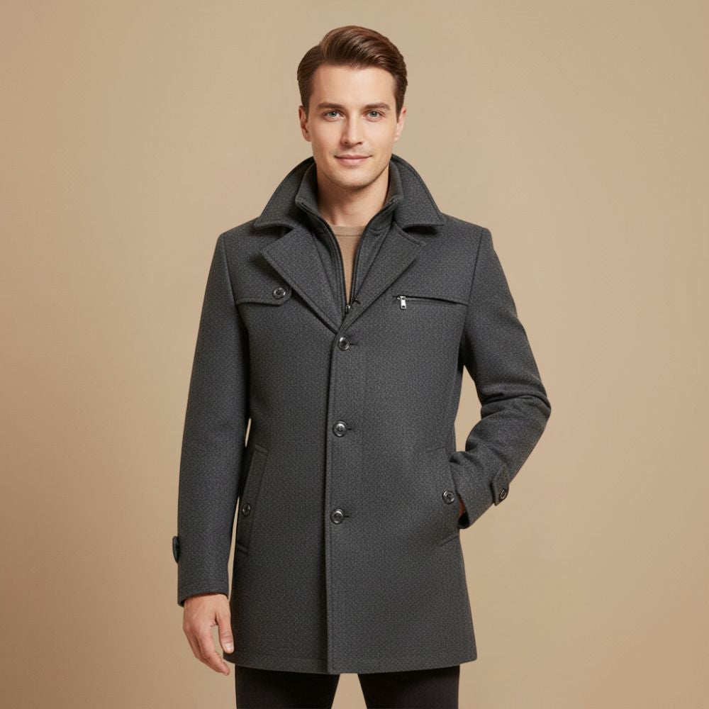 Tailored High Collar Wool Blend Winter Coat for Men Fashion Grand