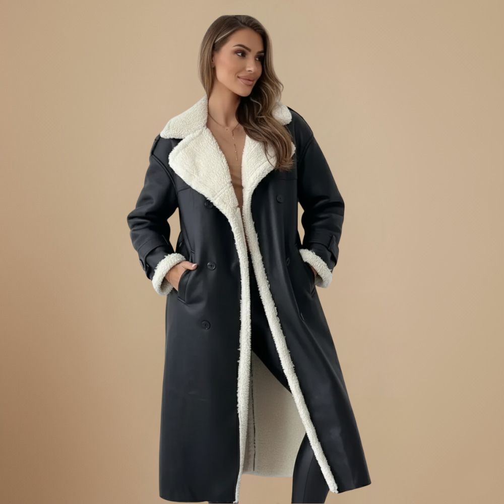 Simple Winter Faux Leather Double Collar Coat Fashion Grand