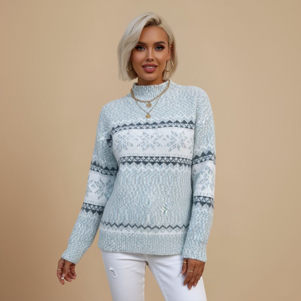 Winter Snowflake Mock Neck Jumper for Women Fashion Grand