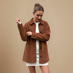 Women's Brown Vintage Single Button Coat Jacket Fashion Grand