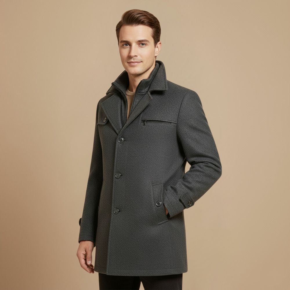 Tailored High Collar Wool Blend Winter Coat for Men Fashion Grand