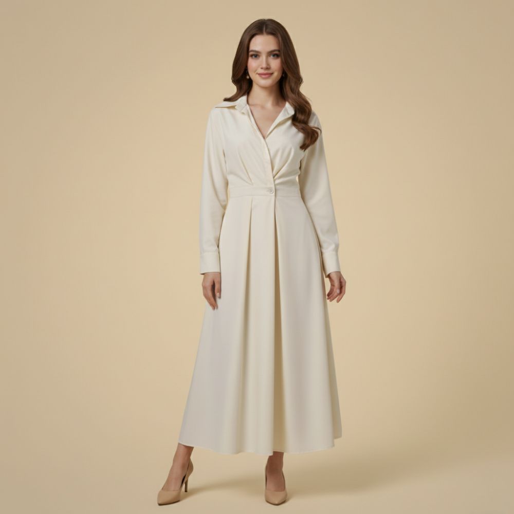 Elegant Long Sleeve Lapel Shirt Dress Fashion Grand