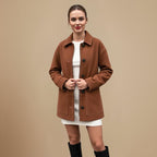 Women's Brown Vintage Single Button Coat Jacket Fashion Grand