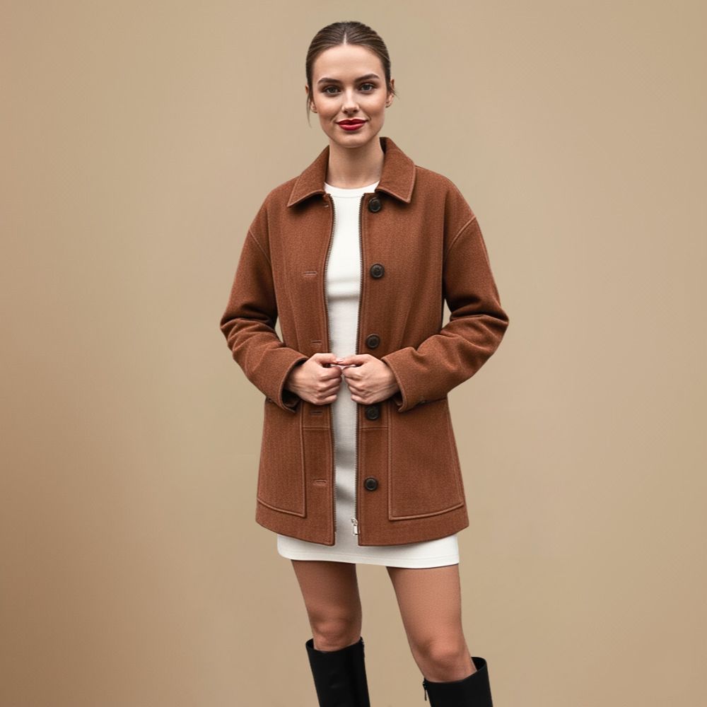 Women's Brown Vintage Single Button Coat Jacket Fashion Grand
