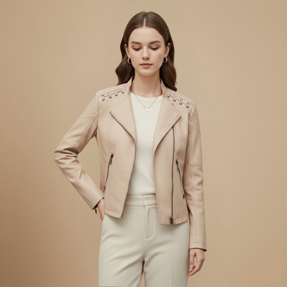 Chic Cropped Zip-Up Biker Style Jacket Fashion Grand