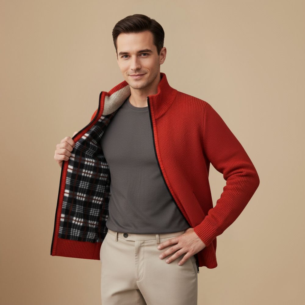 Thick Ribbed Knit Full Zip Sweater for Men Fashion Grand