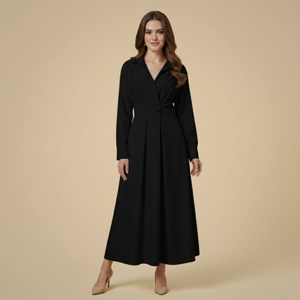 Elegant Long Sleeve Lapel Shirt Dress Fashion Grand