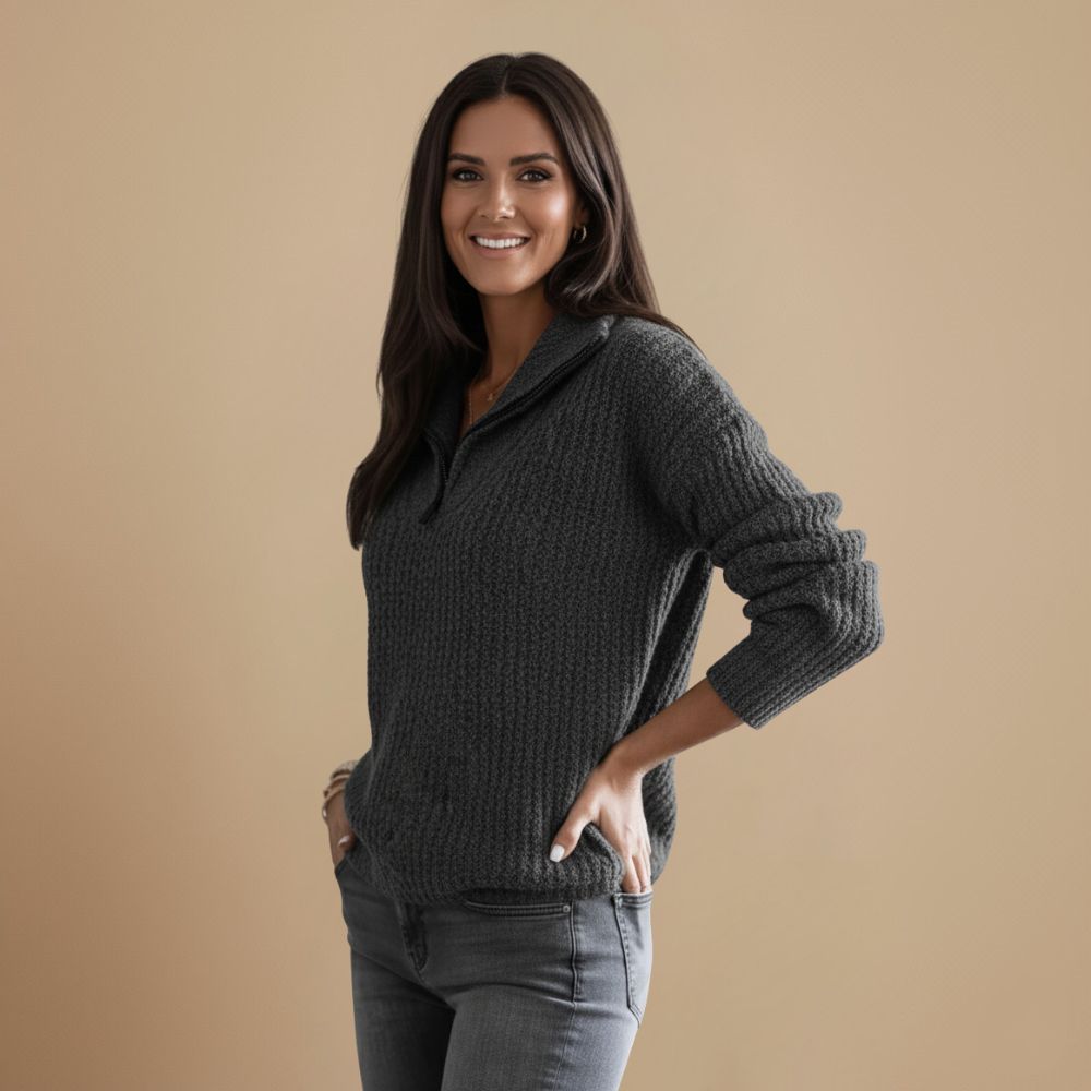 Slim Knitted Zip Up Jumper High Collar Fashion Grand