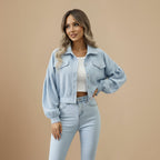 Vintage Corduroy Cropped Jacket for Women Fashion Grand