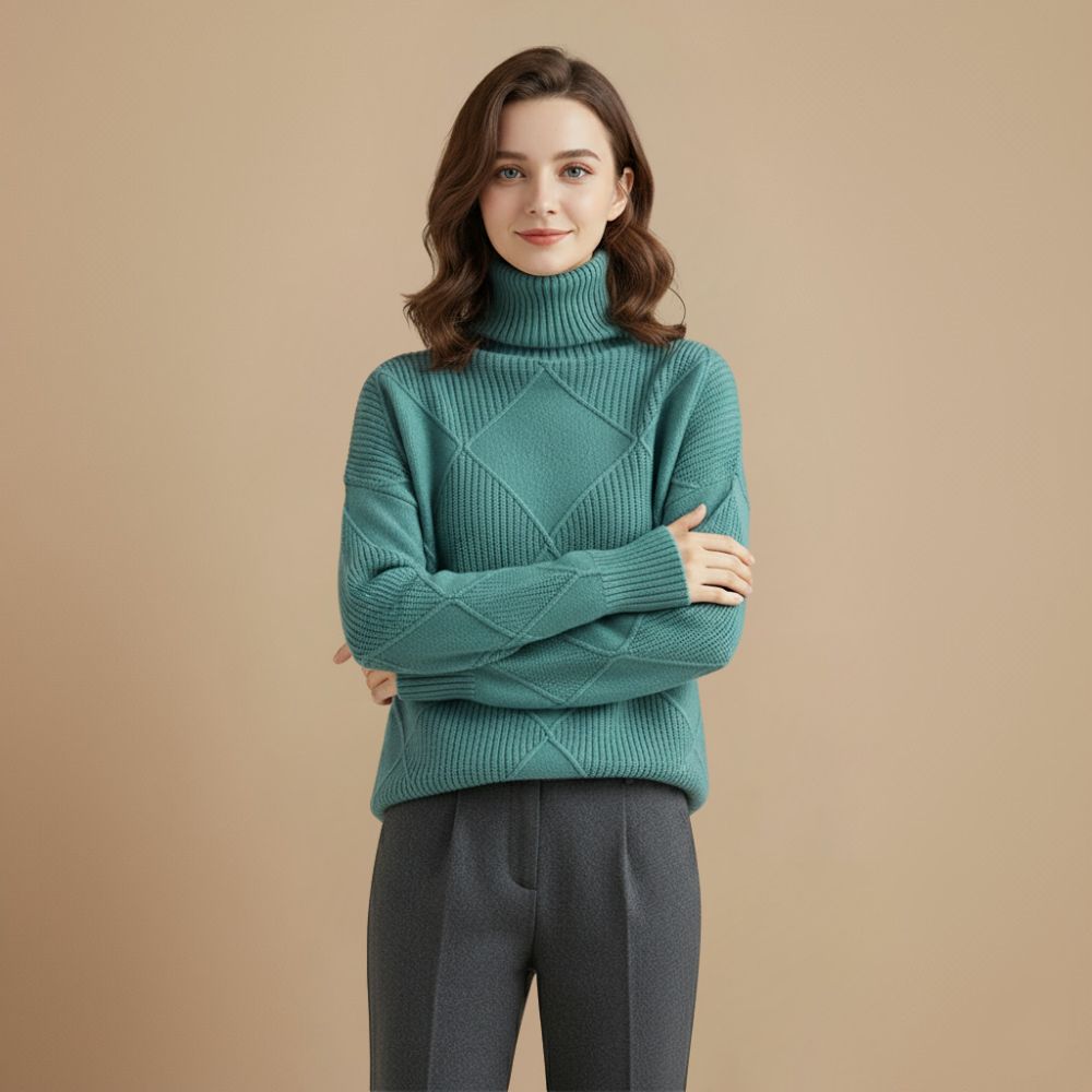Women's Classic Wool Blend Turtleneck Jumper Fashion Grand