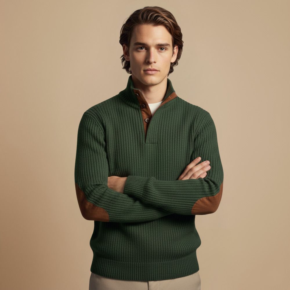 Corduroy Pullover Sweater Elbow Patches for Men Fashion Grand