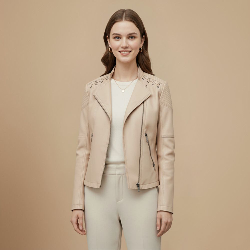 Chic Cropped Zip-Up Biker Style Jacket Fashion Grand