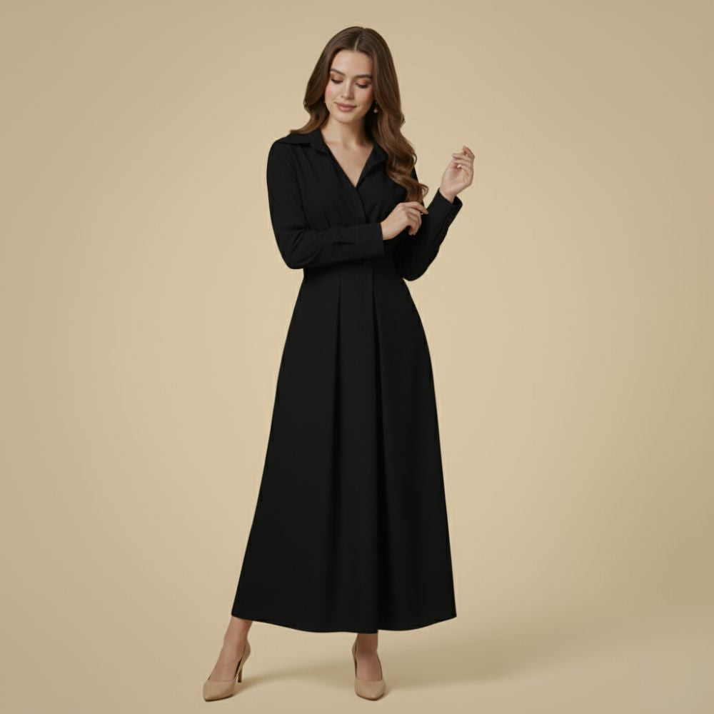 Elegant Long Sleeve Lapel Shirt Dress Fashion Grand