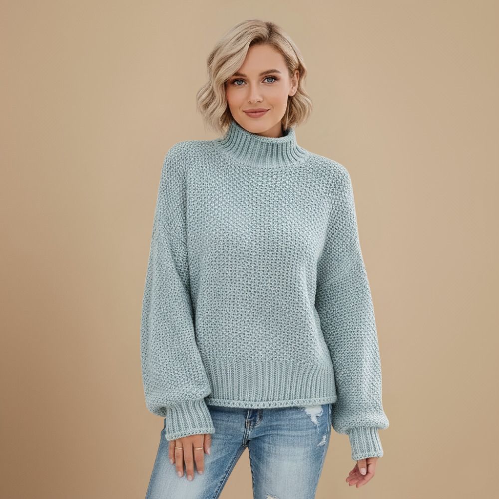 Women's Waffle Knit Rollneck Sweater Fashion Grand