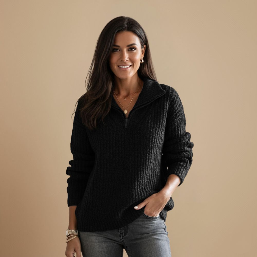 Slim Knitted Zip Up Jumper High Collar Fashion Grand