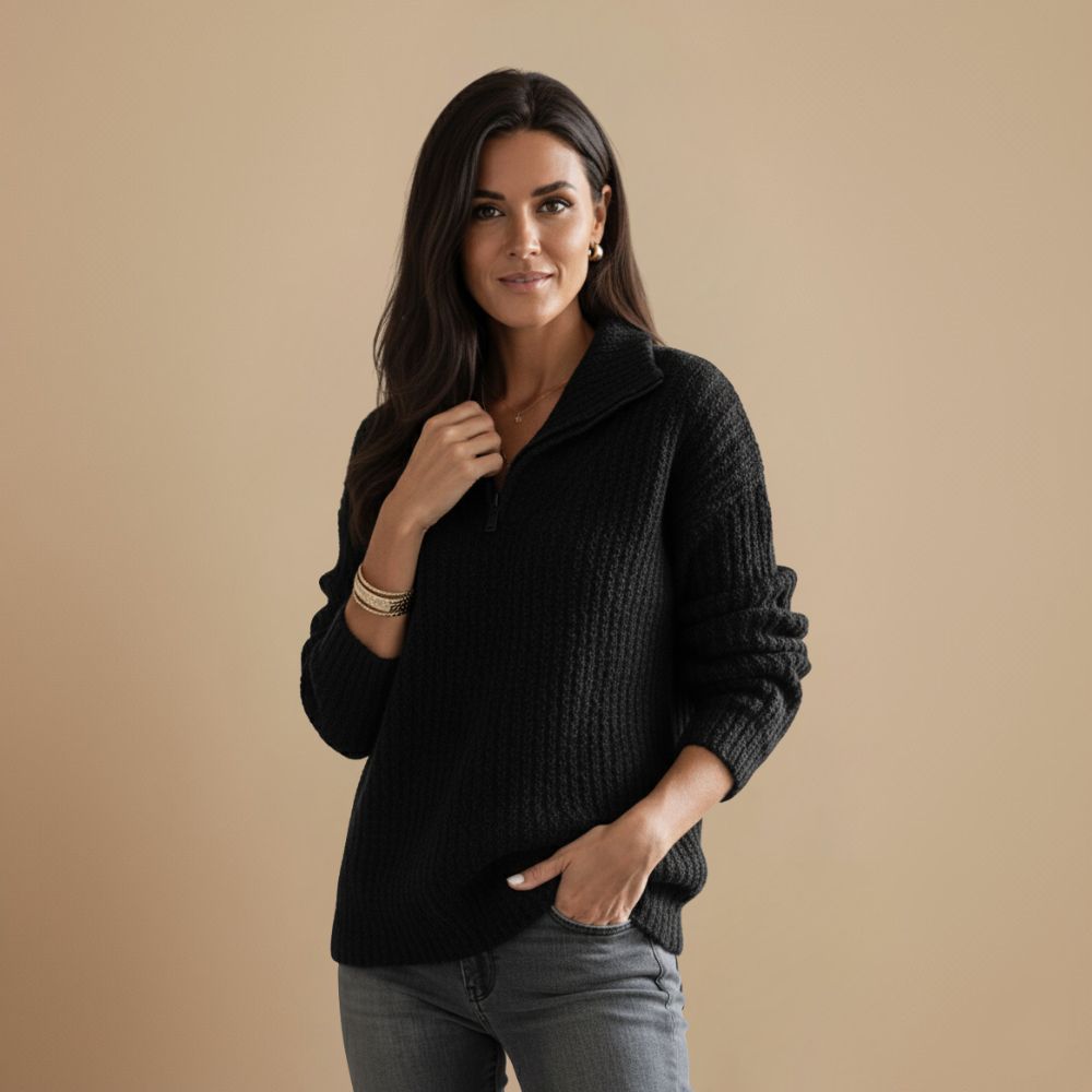 Slim Knitted Zip Up Jumper High Collar Fashion Grand