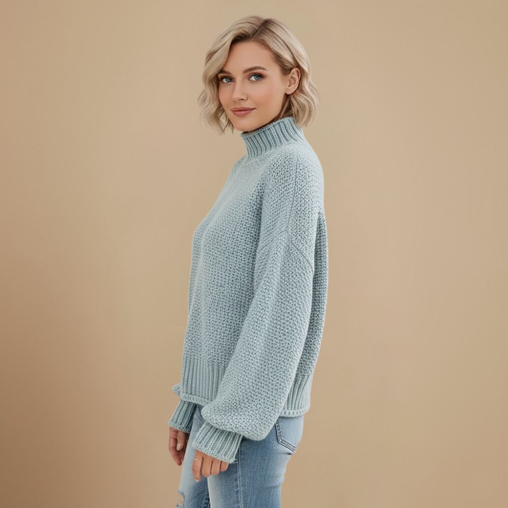 Women's Waffle Knit Rollneck Sweater Fashion Grand