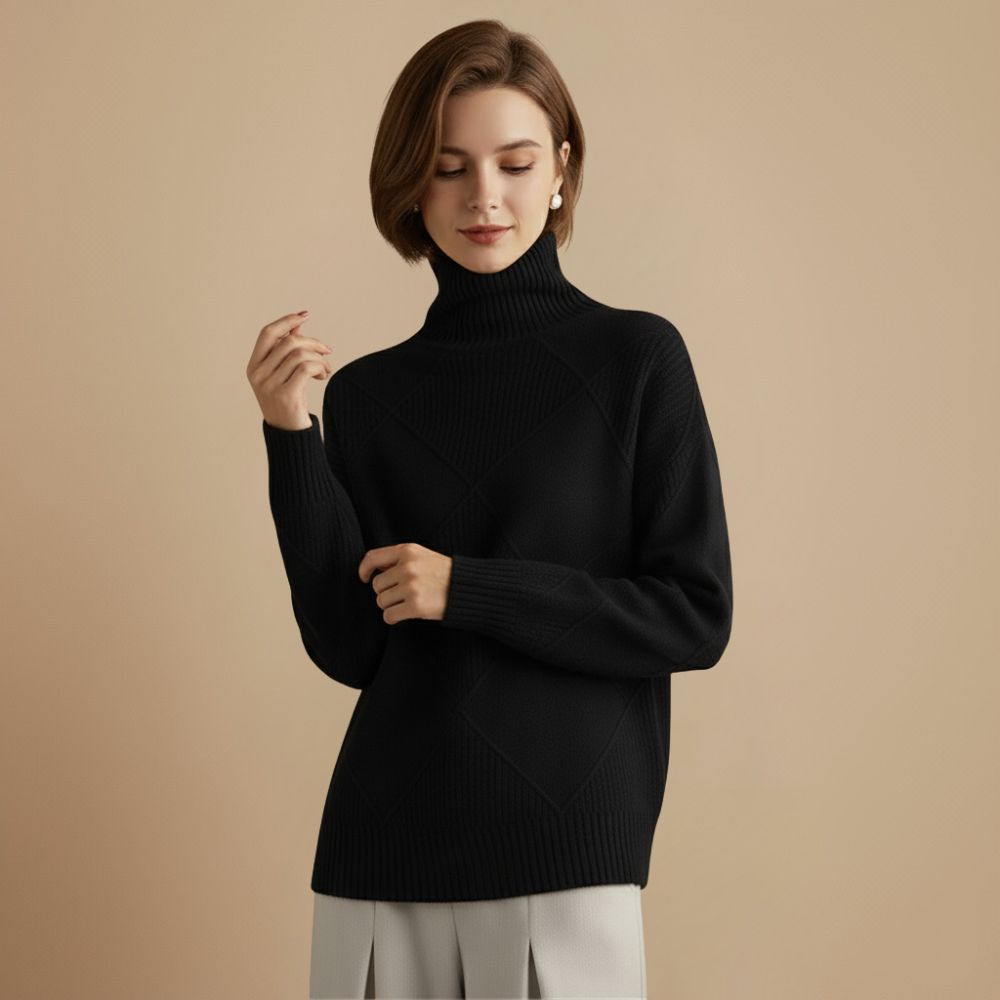 Women's Classic Wool Blend Turtleneck Jumper Fashion Grand