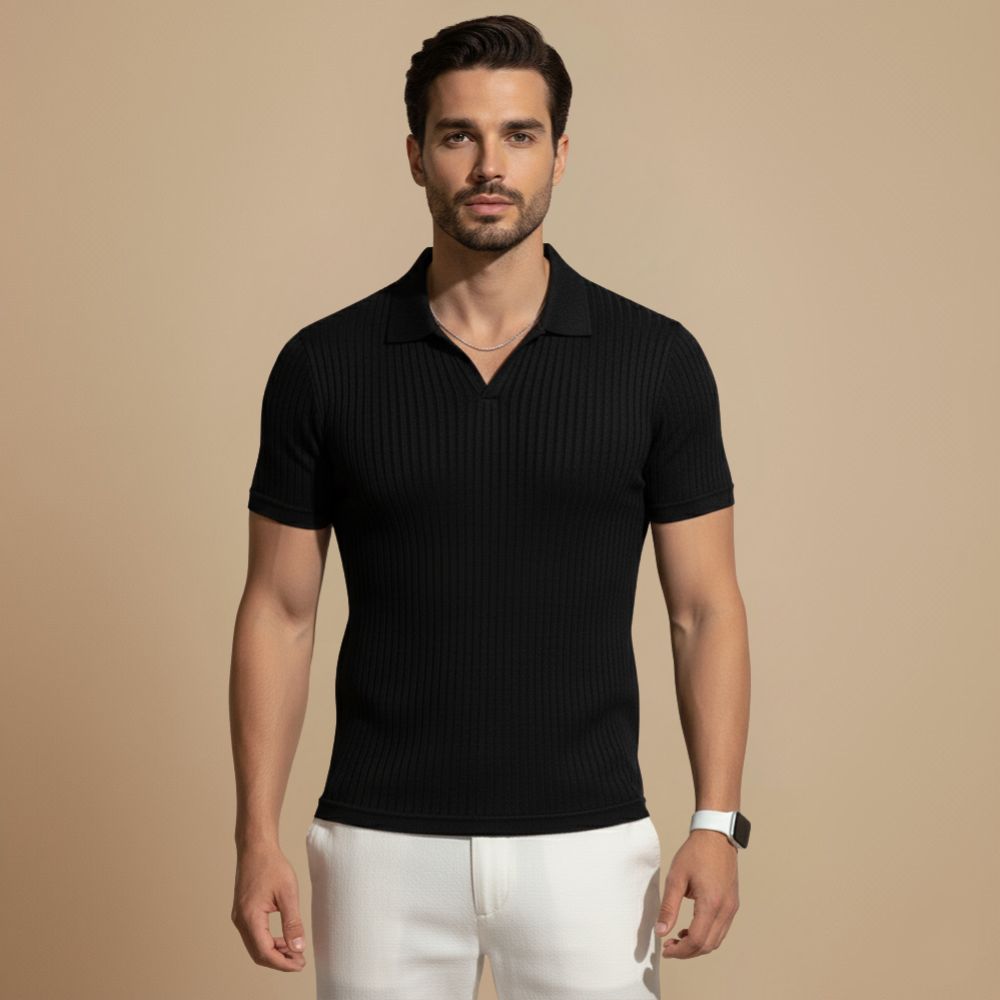 Slim Fit Plain Knit Short Sleeve T-Shirt for Men Fashion Grand