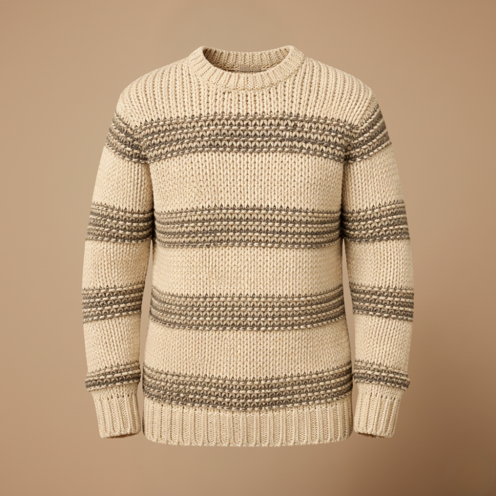 Men's striped crew neck stretch pullover sweater Fashion Grand