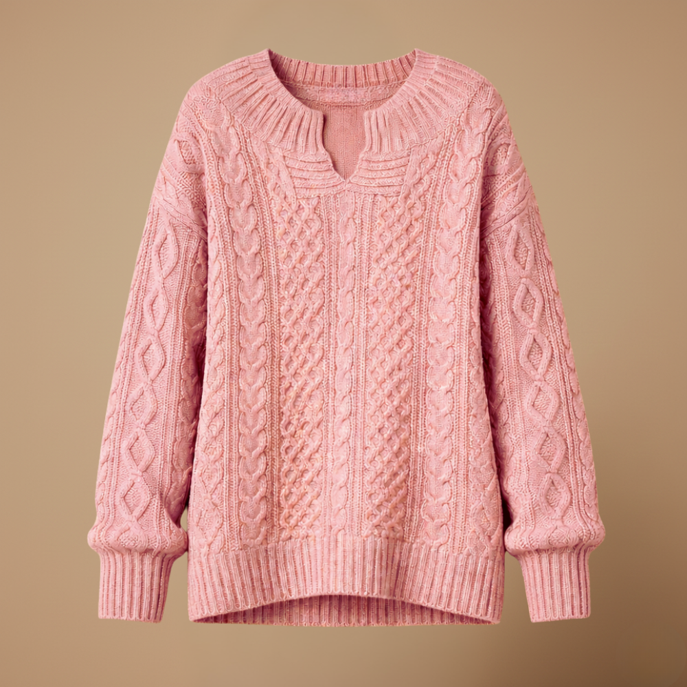 Women's oversized v-neck thick cable sweater Fashion Grand