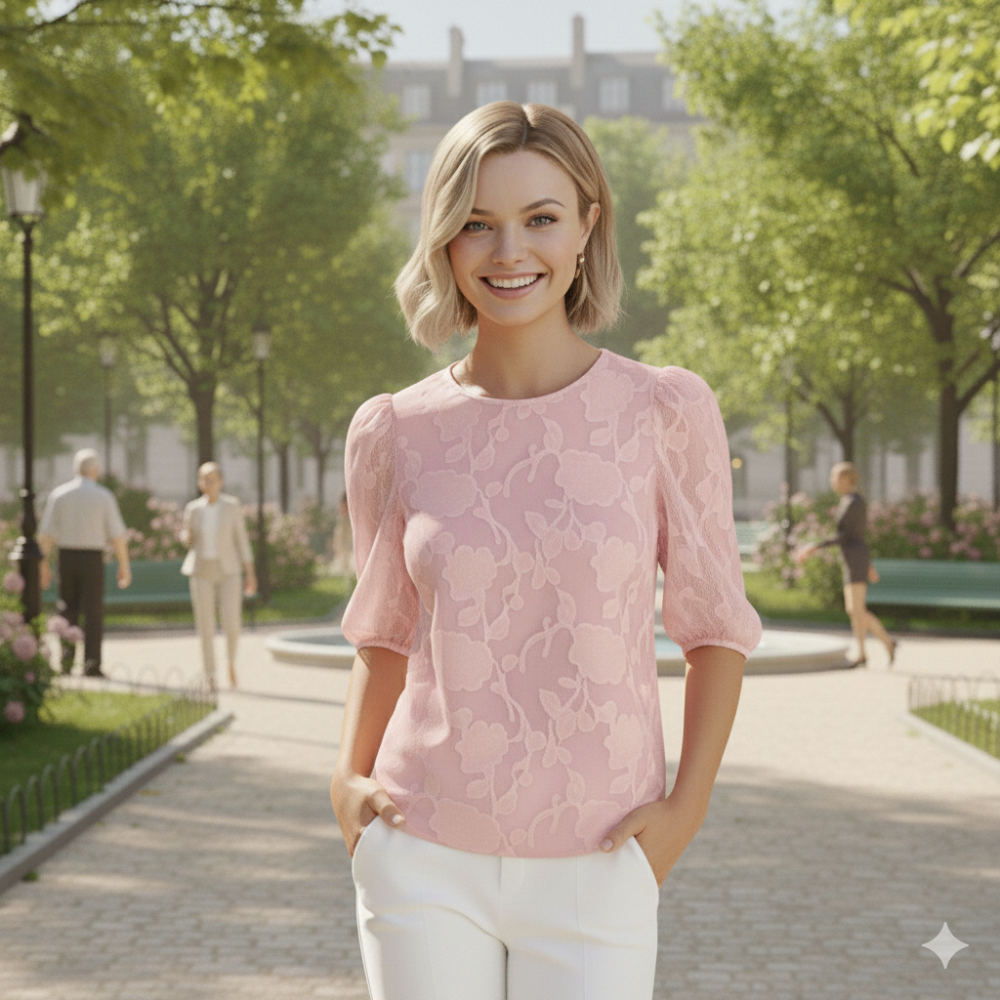 Women's chiffon round neck puff sleeve blouse Fashion Grand