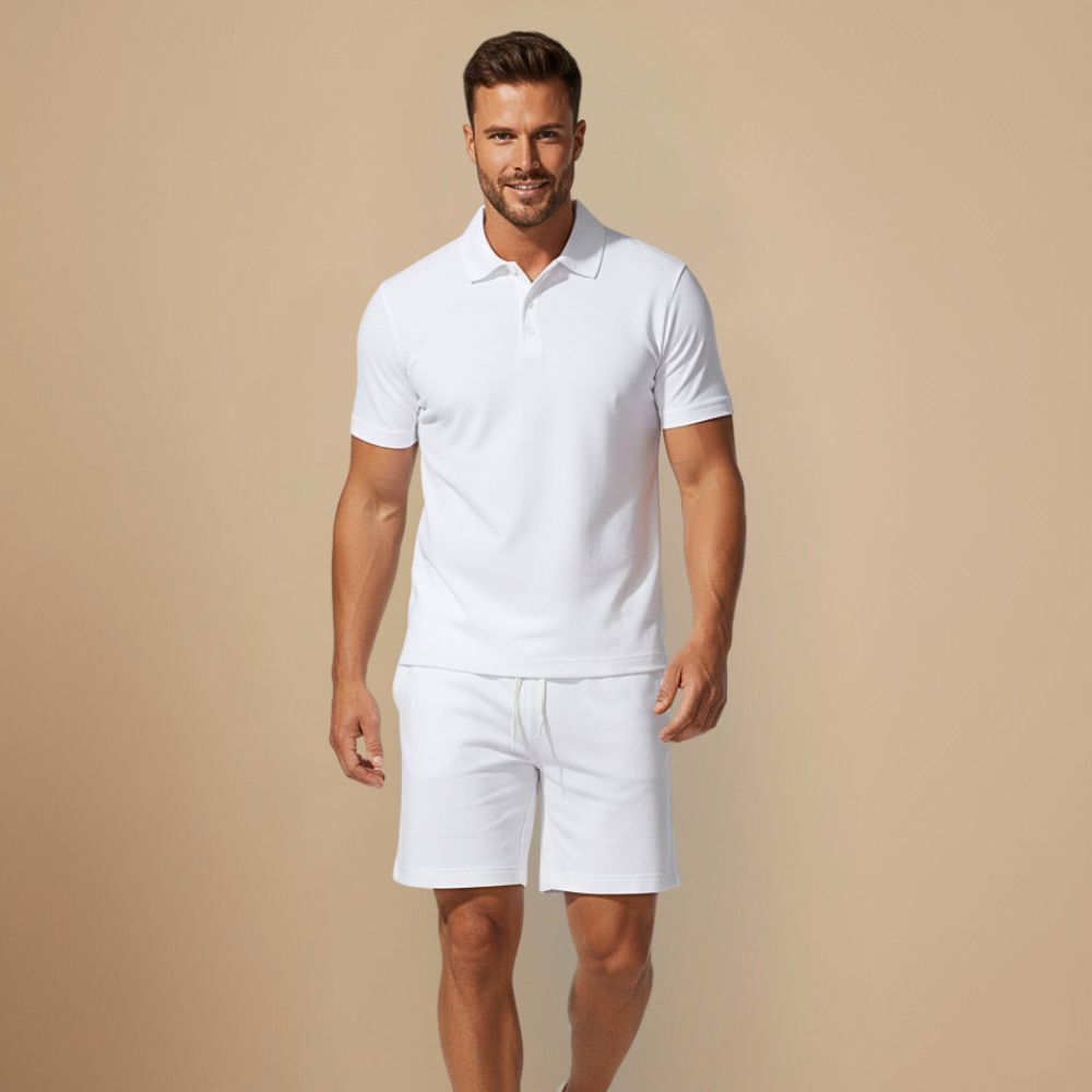 Men Summer Knit Polo Shorts Two Piece Set Fashion Grand