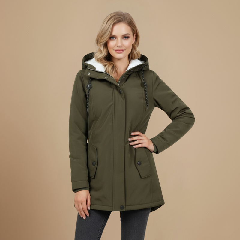 Women's Warm Parka Jacket with Hood and Fleece Lining Fashion Grand
